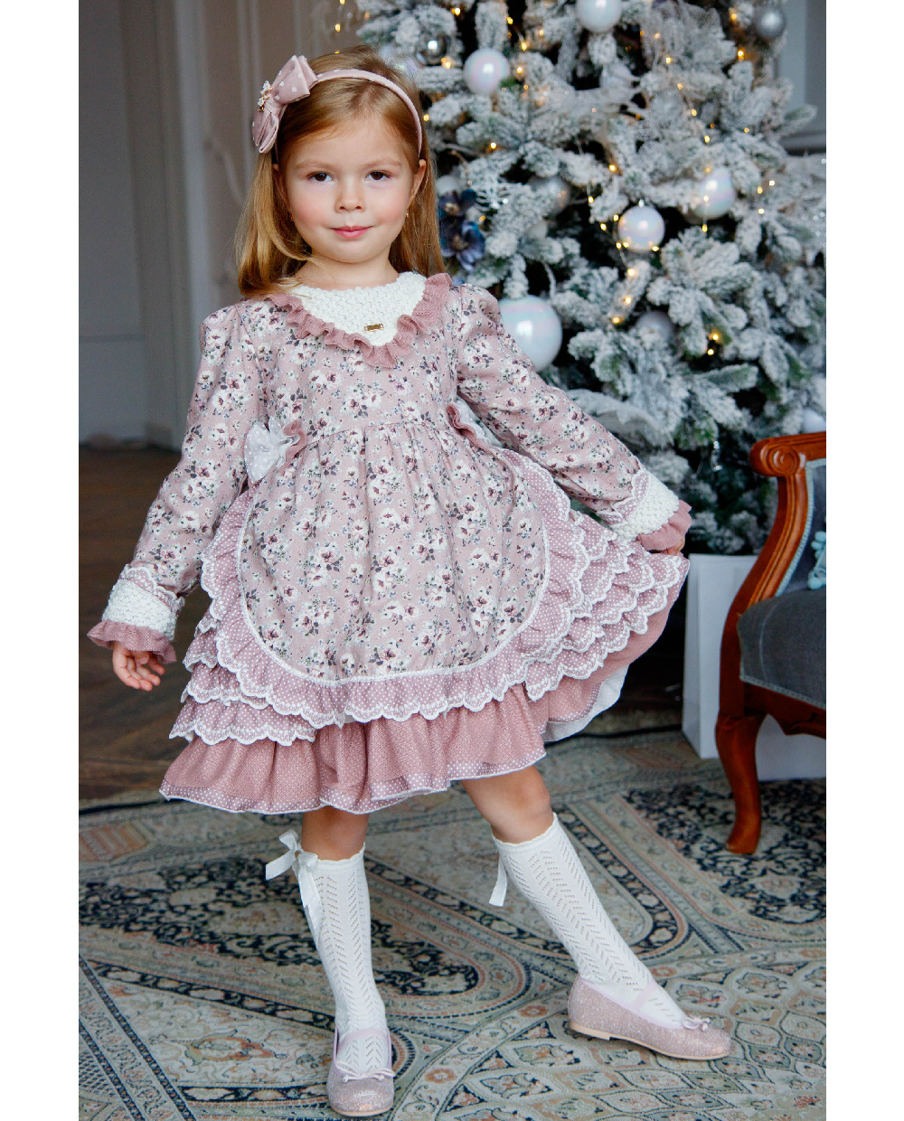 Платье пудровое в цветочек с трусиками