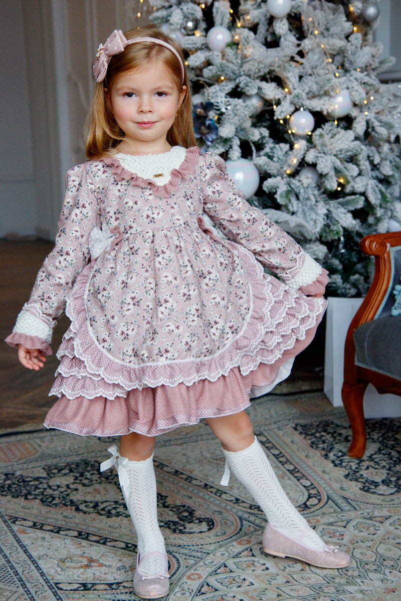 Платье пудровое в цветочек с трусиками